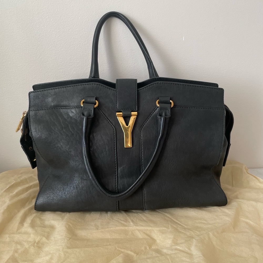 YSL Cabas Leather tote with gold hardware
